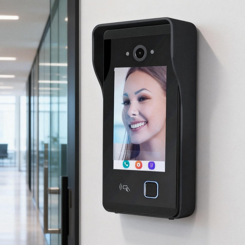 Smart Video Intercom Doorbell with 4" Touch Screen | Face ID, Fingerprint, Palm & Code Entry | PoE & WiFi Access Control
