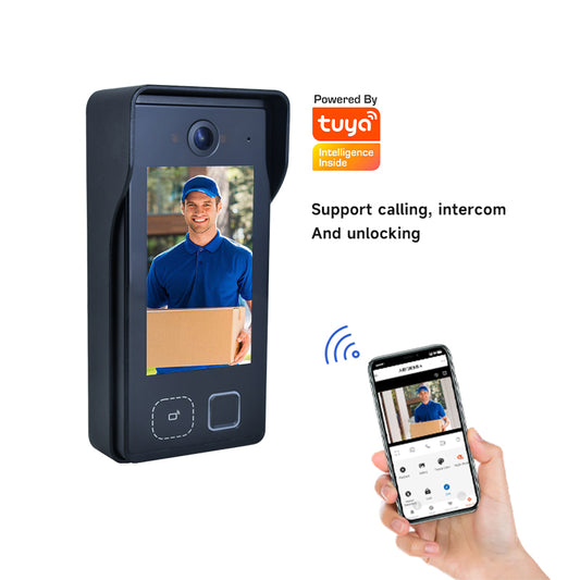 4'' IPS Display Video Door Phone Smart Door Entry System Face Recognition Palm Vein Unlock Waterproof Solar Powered