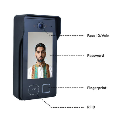 4'' IPS Display Video Door Phone Smart Door Entry System Face Recognition Palm Vein Unlock Waterproof Solar Powered